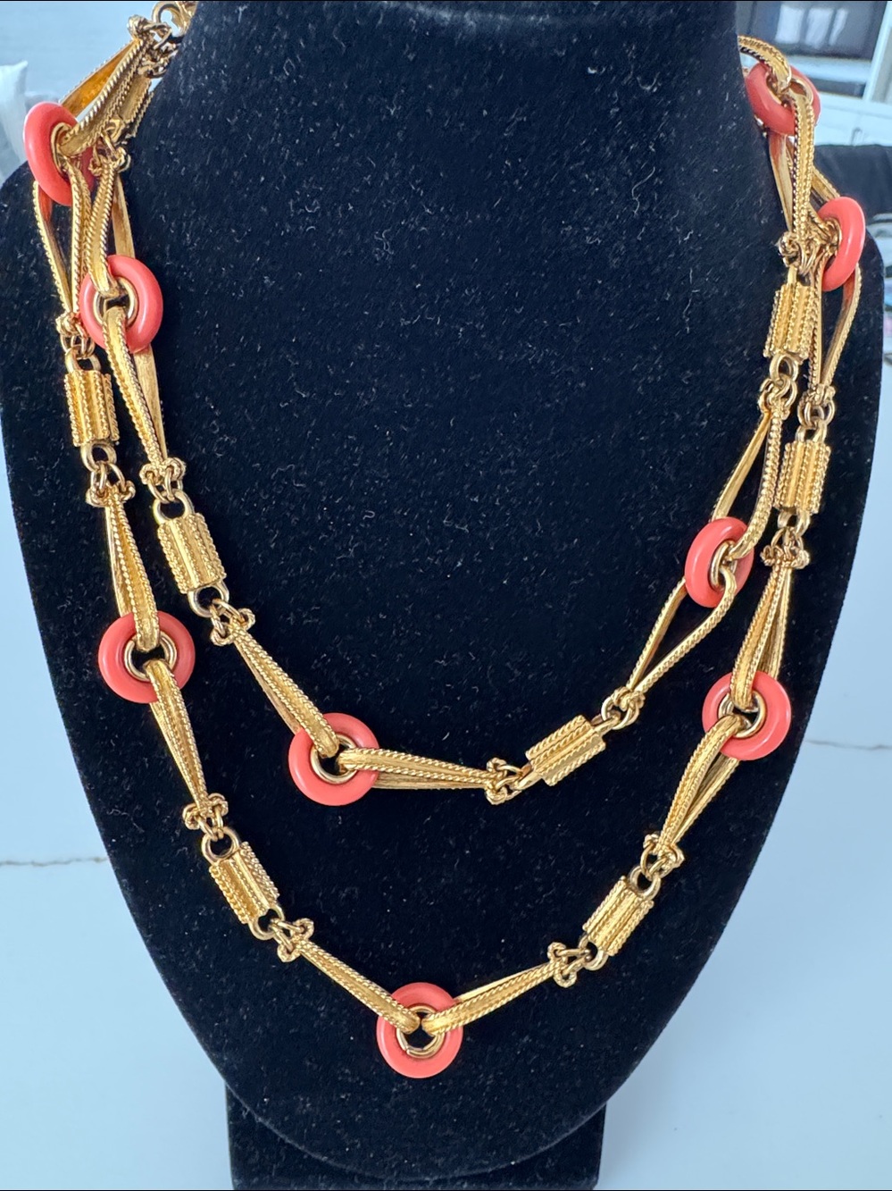 Givenchy Vintage Gold-Tone Chain Necklace with Coral Accents